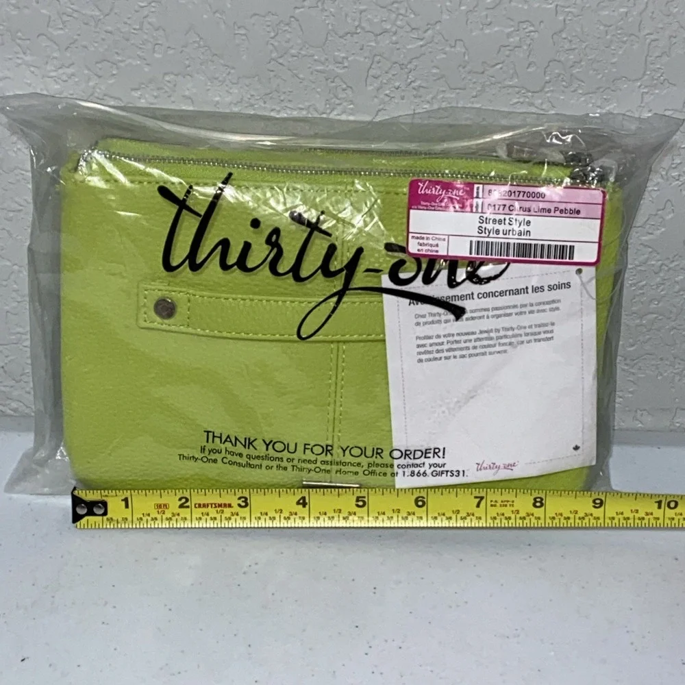 THIRTY-ONE Jewell Street Style Handbag Citrus Lime Green Pebbled Crossbody Purse
